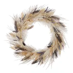 Christmas Fall Fields Bouquet with Feathers and Pampas 28in Wreath