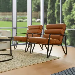 26.75"W Modern Comfy PU Leather Accent Chair with Metal Frame Set of 2-Coffee