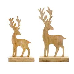 Reindeer Christmas Statues 2pc Mango Wood Holiday Decor