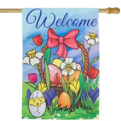 Northlight Welcome Easter Basket Outdoor House Flag 28" x 40" Green