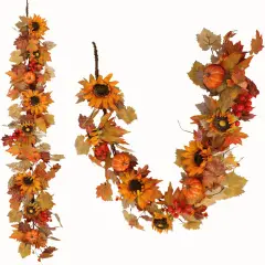 60 Inch Fall Garland (5 Ft) with Sunflowers and Pumpkins