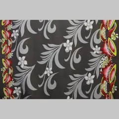 1 Yard Tiare Palm Leaves Double Border Fabrication, 100% Polyester Kava Bowl Print 36in L x 60in W Charcoal