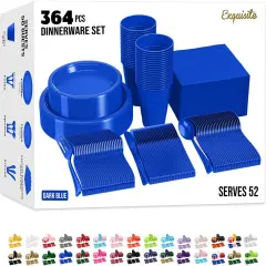 Exquisite 350 Pcs Plastic Plates for Party &ndash; Disposable Plates Set &ndash; 50 Each of 9" Dinner Plates, 7" Dessert Plates, Plastic Cups, Napkins & Plastic Cutlery &ndash; Plastic Dinnerware by Party Solids Dark Blue
