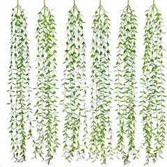 6pcs Artificial Vines Fake Greenery Garland Willow Leaves -Total 30 Stems Hanging
