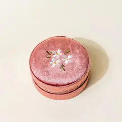 ROUND VELVET JEWELRY CASE ROSE