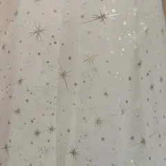 1 Yard Foil Star Organza Fabric Sheer Silver Stars Lightweight Polyester 58/59 inches wide Light Gray