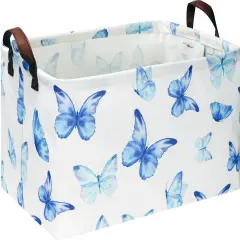 Butterfly Summer Storage Basket, Collapsible Gift Basket with Handles,Kids Toys/Books Box,Room Decor(Blue Butterfly)