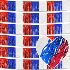 6 Pack 10 Feet White Blue Red Wave Foil Fringe Garland Metallic Tinsel Streamers Banner Wall Hanging Curtain Backdrop