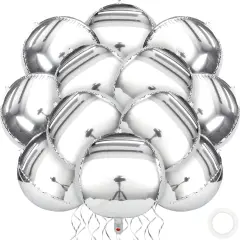 12 Pieces 18 inches Silver Foil Balloons 4D Foil Mylar Mirror Metallic Balloon Round Silver Chrome Party Decorations For Birthday Party Supplies