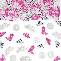 Cowgirl Disco Birthday Confetti, Disco Cowgirl Birthday Party Decorations, Glitter Disco Ball and Pink Cowgirl Boot Hat Confetti for Birthday Table Decor（100pcs）