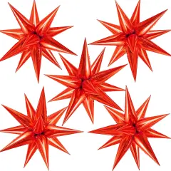 60 Pcs Star Foil Balloons Explosion 12 Point Cone Balloons Magic Starburst Balloon Large for Wedding Anniversary Backdrop Birthday Party Decorations (Red)