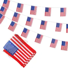 American Flags USA String Flag Banners for Patriotic Events 4th of July Independence Day Sports Bars Inside Outside Decorations 33 Feet 30 Flags
