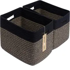 Summer Storage Baskets for Shelves, Closet Organizers Bins for Clothes Blanket Towels, Baby Nursery, Toy Baskets Box, Woven Rope Baskets, 17 x 13 x 7.5&rdquo;, 2 Packs Woven Brown
