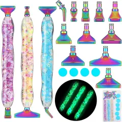 22 Pcs Luminous 5D Diamond Painting Pen Kit DIY Art Accessories and Tools Diamond Painting Metal Pen Tips Rhinestone Picker Tool with Tips and Wax for Adults