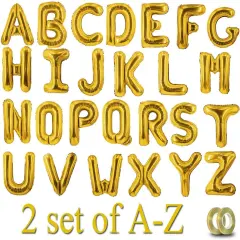 52 Pcs Gold Letter Balloons Foil Alphabet A to Z Balloons DIY Personalized Phrase Banner