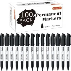 Permanent Markers, 100 Pack Black Permanent Marker set,Fine Point, Works on Plastic,Wood,Stone,Metal and Glass for Doodling, Marking