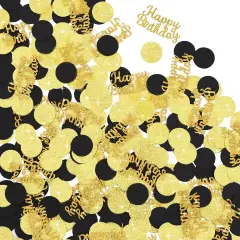 200Pcs Happy Birthday Confetti Glitter Gold and Black Circle Dots Confetti Table confetti For Birthday party Halloween Bachelorette Wedding Baby Shower Decorations