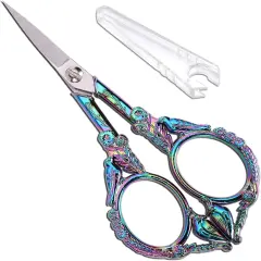 Sewing Embroidery Scissors &ndash; Small Vintage Sharp Detail Shears for Craft, Artwork, Needlework Yarn, Handicraft DIY Tool, Thread Snips, 4.6in Rainbow Bird Style