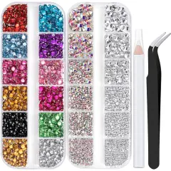 Two Packs of Flatback Rhinestones 4520 Pcs Rainbow Gems Crystal Nail Rhinestones for Crafting, Colorful+ AB+Transparent White Rhinestones for Bedazzling