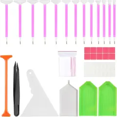 50 pcs Diamond Art Paintings, Diamond Art Tools, for 5D Diamond Art Paintings, Including Red Rubber Block, Diamond Bag, Label Sticker, Drill Pen, Tweezers, Corrector, Plastic Tray