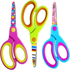 Scissors 3 Pack Children's Scissors with Comfort Handles 5" Safety Blunt Tip Scissors Floral Print Blades and Soft Grip Cute Scissors,School, DIY, Home, Classroom Use Crafting Cutting Paper