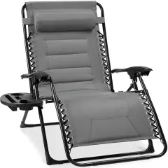 Best Choice Products Oversized Padded Zero Gravity Chair, Folding Outdoor Patio Recliner w/ Side Tray Ice Gray