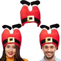Simply Genius Santa Legs Hat (3 Pack): Humorous 13&rdquo; Inverted Santa Claus Legs Hat, Festive Holiday Decor