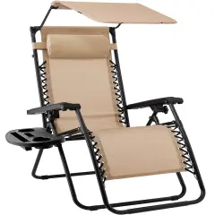Best Choice Products Folding Zero Gravity Recliner Patio Lounge Chair w/ Canopy Shade, Headrest, Tray Beige