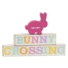 Set of 3 Easter Bunny Crossing Block Stackers for Home Decor and Tabletop