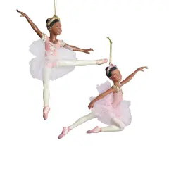 6.5" African American Ballerina Ornaments &ndash; Set of 2 Assorted Elegant Christmas Decorations