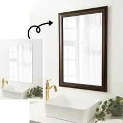 Amanti Art Mirror Makeover Bathroom Mirror Frame Border Kit -Fully Assembled Peel and Stick Frame - Mirror NOT Included - Trio Trim Oil Rubbed Bronze