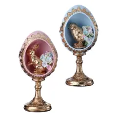 7" Resin Egg Pedestal with Bunny & Chick &ndash; Easter Display Decor