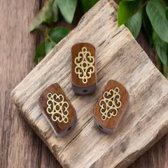 *5* 17x12x7mm Rosewood Covered Brass Filigree Design Rectangle Beads