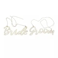 2 Natural 12x5 in Wooden Bride and Groom Chair Signs HANGING DECOR Party Events