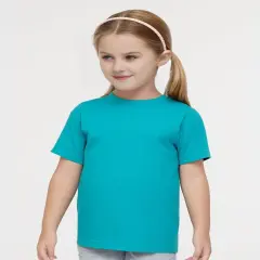 Rabbit Skins &reg; Toddler Girls' Ruffle Neck Fine Jersey Crewneck Short Sleeve Tee Caribbean