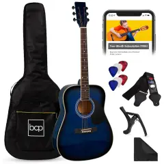 Best Choice Products 41in Full Size All-Wood Acoustic Guitar Starter Kit w/ Gig Bag, Pick, Strap, Rag Blue