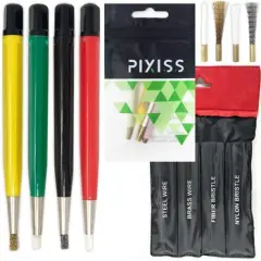 Pixiss Scratch Brush Pen Set With Replacement Tips, Fiberglass, Steel, Brass, Nylon, 5-inches Pen Style Prep Sanding Brush 4-Pack For Corrosion, Rust, Jewelry, Circuit Boards and Auto Body Work