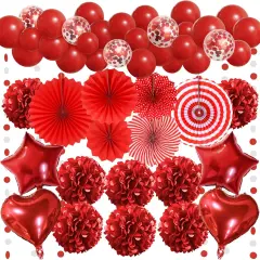 Red Party Decorations, Paper Pompom Balloon Garland Red Party Supplies for Women Girl Valentine's Day Party Birthday Wedding Graduation Christmas Engagement Party Decorations