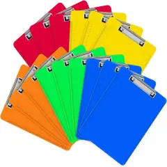 Clipboards, 15 Pack Plastic Office Clipboards, Assorted Color Plastic Clipboards, Low Profile Clip Standard A4 Letter Size, Size 12.5 x 9 Inch