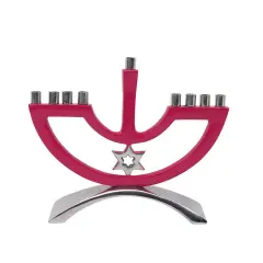 Metal Candle Menorah with Star of David By Kinor Decor Silver