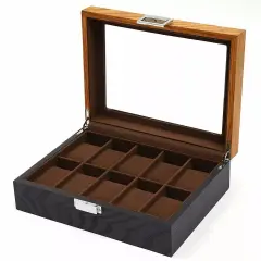 10-Slot Leather Watch Box Display Case Organizer Glass Jewelry Storage with Lock