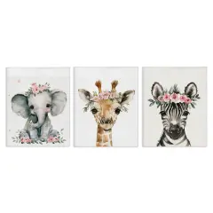 Stupell Industries Pink Rose Jungle Animals 3 pc Canvas Wall Art Set Design by LSR Design Studio