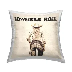 Cowgirls Rock Phrase Outdoor Printed Pillow Design by Karen Smith, 18 x 7 x 18