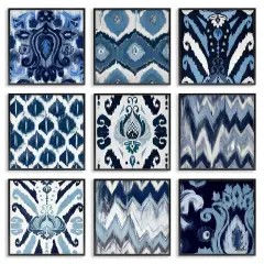 Stupell Industries Blue Boho Patterns 9 pc Framed Giclee Wall Art Set Design by Patricia Pinto