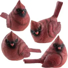 Red Resin Cardinal Decorations Bird Poses for Table Centerpieces or Mantel Display 4 Asst.
