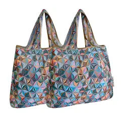 Wrapables Foldable Tote Nylon Reusable Grocery Bag (Set of 2), Star Pattern