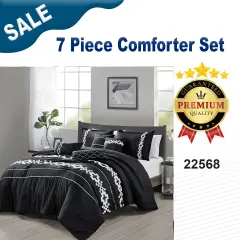 Geometric Embroidery 7 Pieces Black & White Comforter Set