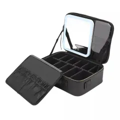 Travel Makeup Train Case Storage Bag With Mirror + Lights Cosmetic Bag Organizer