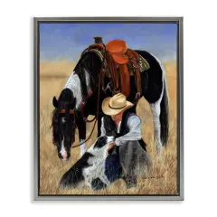 Stupell Industries Cowboy with Dog & Horse Framed Floater Canvas Wall Art Gray Floater Frame
