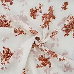 1 Yard Ivory & Orange Rayon Crinkle Fabric Lightweight Textured Drapey Material 50/52 Inch Width